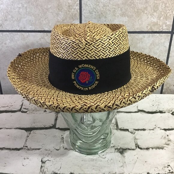 1997 US Womens Open Pumpkin Ridge Straw Hat Wide Brim Bowed Golf Sun Derby - Picture 1 of 7